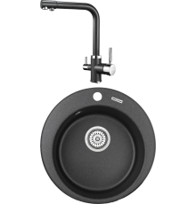 Комплект Мойка кухонная KRONA Runde D475 1 47,5 см, black + Смеситель Brunnen H315 1 black