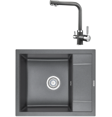 Комплект Мойка кухонная KRONA Flugel WR600-500 1 60х50 см, graphite + Смеситель Brunnen H315 1 graphite