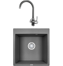 Комплект Мойка кухонная KRONA Quadrat W510-520 1 51х50 см, graphite + Смеситель Brunnen H270 1 graphite
