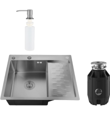 Комплект Мойка кухонная РМС MRK-6350BL-L c дозатором, графит + Измельчитель Bone Crusher BC 910-AS
