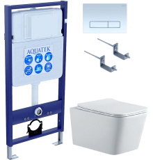 Комплект Унитаз подвесной AQUATEK Либра New AQ0530N-00 безободковый, с микролифтом + Инсталляция Standard INS-0000012 + Комплект креплений KKI-0000002 + Кнопка KDI-0000021 белый глянец