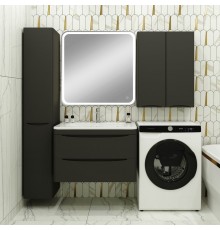 Мебель для ванной комнаты Style Line Бергамо Мини 80 Люкс Plus подвесная, антискрейтч черная, зеркало DIWO Коломна