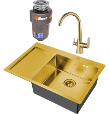 Комплект Мойка кухонная Steel Hammer SH 7851-R BRONZE бронза + Смеситель SH 819 BRONZE + Измельчитель Bort Titan Max Power FullControl