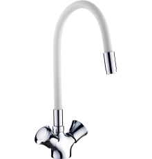 Смеситель для кухни Ledeme L4022-3 с гибким изливом, хром, белый