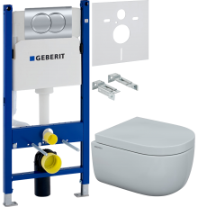 Комплект Унитаз подвесной Berges Ego Rimless 082122 с микролифтом, безободковый + Шумоизоляция Geberit 156.050.00.1 + Инсталляция Duofix Delta 458.149.21.1 с кнопкой смыва, хром