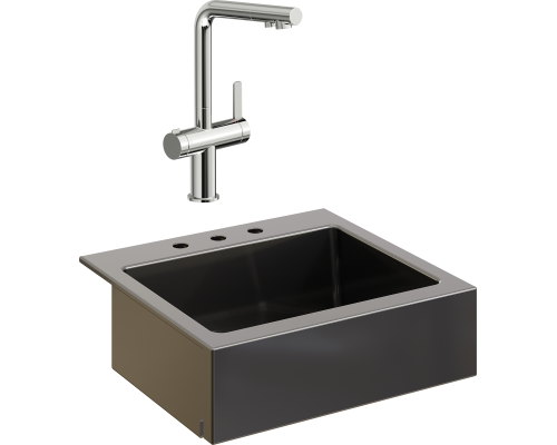 Комплект Мойка кухонная Domaci Сиена 50166-110 с 3 отверстиями, черная матовая + Смеситель STWORKI 23020-648/1BG-IG11