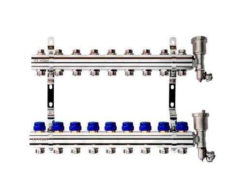 Комплект коллекторов Ридан FHF-9R set с кронштейнами и воздухоотводчиками, 9 контуров 088U0709R