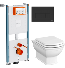 Комплект Унитаз подвесной VitrA Valarte 7805B003-0075 + Крышка 124-003-009 с микролифтом + Инсталляция V-Fix Core 732-5800-01PV + Кнопка Root Square 740-2311 черная матовая