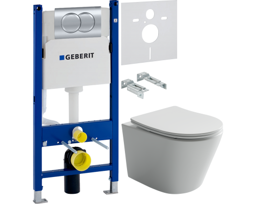 Комплект Унитаз подвесной Ceramicanova Balearica Rimless CN6000 белый + Инсталляция Geberit Duofix Delta 458.149.21.1 с кнопкой смыва, хром + Шумоизоляция 156.050.00.1