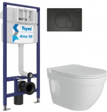 Комплект Унитаз подвесной Teymi Vitra Pro T40806 + Инсталляция Aina 1220067 + Кнопка Ellie T70023BM черный матовый