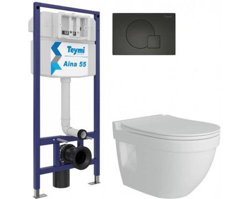 Комплект Унитаз подвесной Teymi Vitra Pro T40806 + Инсталляция Aina 1220067 + Кнопка Ellie T70023BM черный матовый