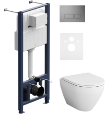 Комплект Унитаз подвесной AM.PM Spirit V2.0 с микролифтом + Инсталляция Pro I012704.7031 с клавишей Pro S, матовый никель