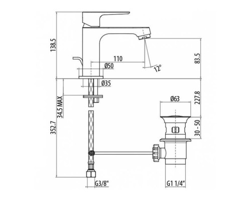 Gattoni H2omix3000 Смеситель для раковины с донным клапаном, цвет: хром. 3041/30C0