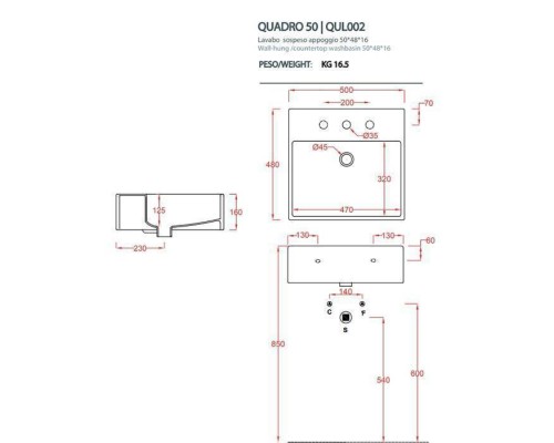 Artceram QUADRO Раковина 50x48 см, 1 отв., цвет: белый. QUL002 01 00 Artceram QUADRO Раковина 50x48 см, 1 отв., цвет: белый. QUL002 01 00