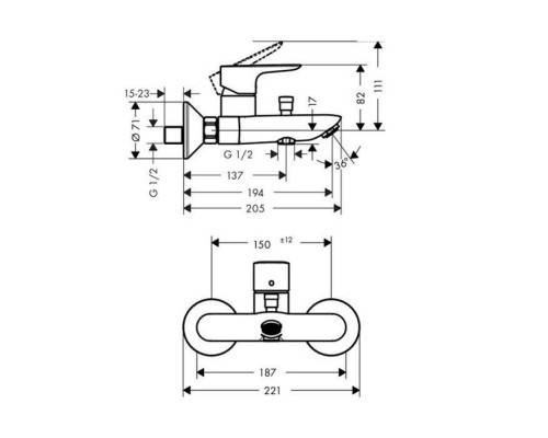 Hansgrohe Talis E, Смеситель для ванны и душа, Цвет: хром. 71740000 Hansgrohe Talis E, Смеситель для ванны и душа, Цвет: хром. 71740000