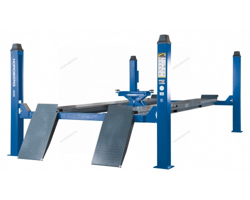 Подъемник 4-стоечный 5 т, c ручной траверсой 3 т N433, для сход-развала, 380 В, мех. снятие, синий N
