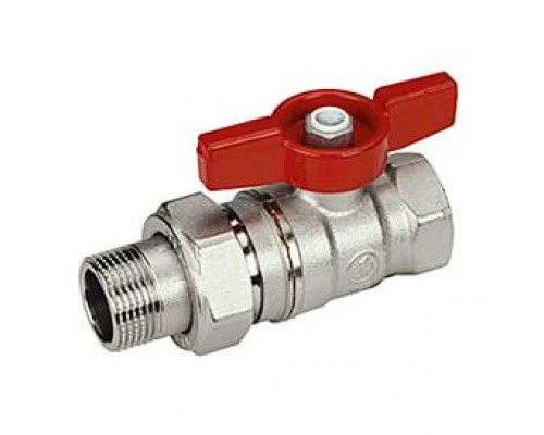 Кран шаровой полупроходной, 3/4x1, с красной дроссельной рукояткой, с отводом, хромированный