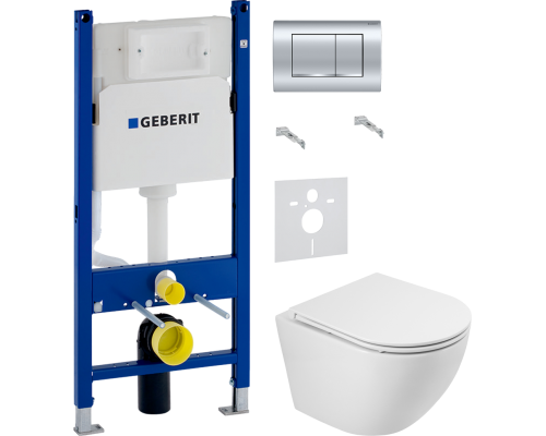 Комплект Унитаз подвесной BelBagno Sfera-r BB046CH-TOR безободковый + Крышка BB870SC с микролифтом + Инсталляция Geberit Duofix Delta 458.163.21.1 с кнопкой смыва, хром + Шумоизоляция 156.050.00.1