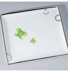 THG CAPUCINE VERT DECOR PLATINE Поднос керамический 220х198 мм., настольный, large size, декор платина/зеленый, цвет: белый. A7E-A02-4614