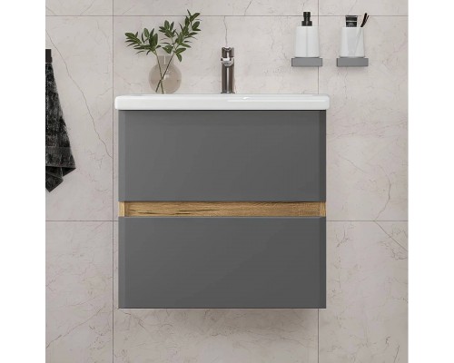 Тумба под раковину SanStar Graffa 50 подвесная, дуб вотан, графит софт