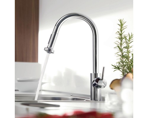 HG 14 877 000 Talis M52 Смеситель для кухни 236 мм, для уст. перед окном, выдвижной ∩ излив, 2 реж. 14877000