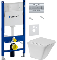 Комплект Унитаз подвесной BelBagno Marmi BB052CHR + Крышка BB052SC с микролифтом + Инсталляция Geberit Duofix Delta 458.149.21.1 с кнопкой смыва, хром + Шумоизоляция 156.050.00.1