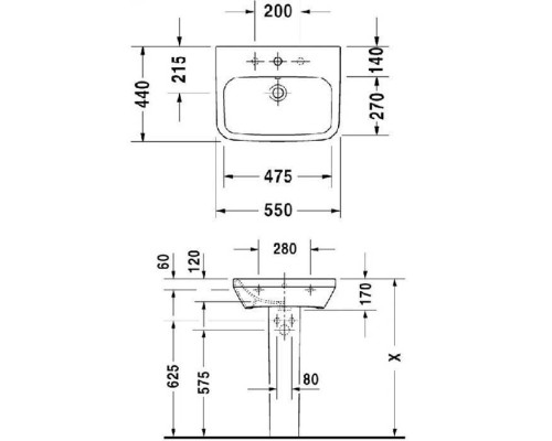 Duravit DuraStyle Раковина 55x44 см, 1 отв., цвет: белый. 2319550000,  0858290000
