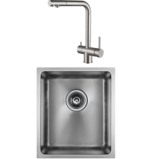 Комплект Мойка кухонная Paulmark Vista PM904438-BS брашированная нержавеющая сталь + Смеситель Skalen Sk213020-SS