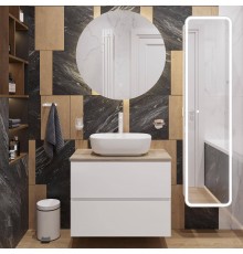 Мебель для ванной комнаты STWORKI Колдинг 80 белая, с раковиной Moduo 50 Square, столешница орех матовый