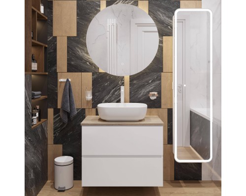 Мебель для ванной комнаты STWORKI Колдинг 80 белая, с раковиной Moduo 50 Square, столешница орех матовый Мебель для ванной комнаты STWORKI Колдинг 80 белая, с раковиной Moduo 50 Square, столешница орех матовый