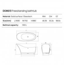 Dea Design Elegant Ванна 169x75x88см., отдельностоящая, Glasstek, прозрачная смола, цвет: Smoky Black R4. DD8613 1690 R4