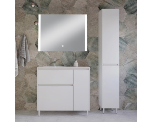 Мебель для ванной комнаты Style Line Барселона 90 L Люкс Plus, с бельевой корзиной, зеркало STWORKI Копенгаген Мебель для ванной комнаты Style Line Барселона 90 L Люкс Plus, с бельевой корзиной, зеркало STWORKI Копенгаген