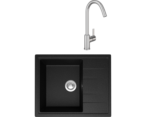 Комплект Мойка кухонная Domaci Болонья М-150-002 черная + Смеситель Ливорно