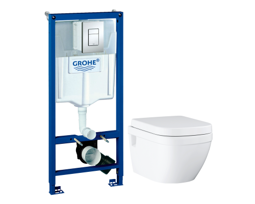 Комплект Унитаз подвесной Grohe Euro Ceramic 39703000 безободковый + Инсталляция Rapid SL 38772001 3 в 1 с кнопкой смыва Комплект Унитаз подвесной Grohe Euro Ceramic 39703000 безободковый + Инсталляция Rapid SL 38772001 3 в 1 с кнопкой смыва