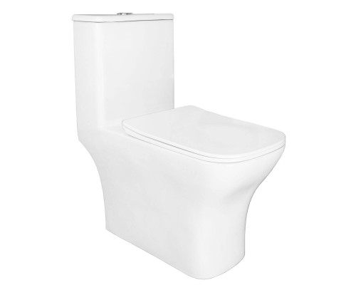 Унитаз моноблок с функцией биде Azario Lodi 350х665х750 напольный, безободковый, горизонтальный слив, сиденье дюропласт микролифт (AZ-8617B)