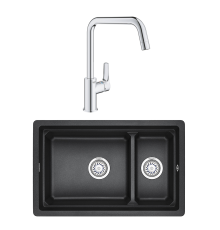 Комплект Мойка Granula Kitchen Space 7304U, черный + Смеситель Grohe Eurosmart