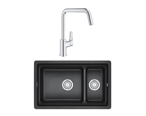 Комплект Мойка Granula Kitchen Space 7304U, черный + Смеситель Grohe Eurosmart