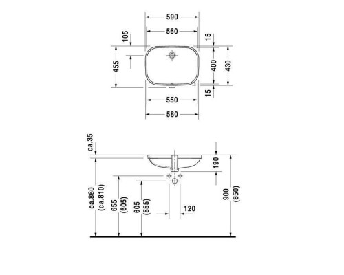 Duravit D-Code Раковина 56х40см., без отв., с переливом, цвет: белый. 0338560000 Duravit D-Code Раковина 56х40см., без отв., с переливом, цвет: белый. 0338560000