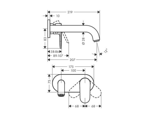 Hansgrohe Vernis Shap Смеситель для раковины, настенный, излив 204 мм, внешняя часть, цвет: матовый черный . 71578670 Hansgrohe Vernis Shap Смеситель для раковины, настенный, излив 204 мм, внешняя часть, цвет: матовый черный . 71578670