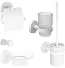 Набор Мыльница DEKOR BANYO Alina White A40 405 05 белая + Стакан A40 406 05 + Ершик A40 6009 05 + Держатель A40 407 01 05 + Крючок A40 408 15