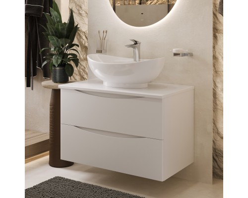 Тумба с раковиной BOND Cube 80 подвесная, белая матовая, с раковиной Oval S15-590
