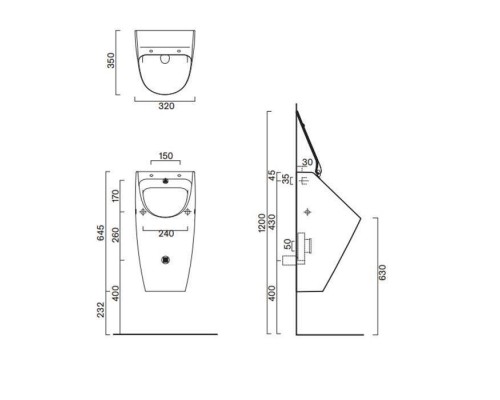 Catalano Comfort Писсуар 64x32см., с отв. для крышки, цвет: белый глянцевый. 0932641001,  0954010000,  0954500000,  9056120000