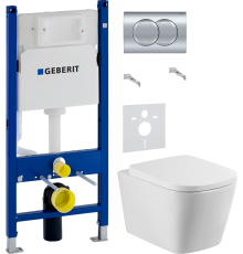 Комплект Унитаз подвесной BelBagno Albano BB120CHR + Крышка BB120SC с микролифтом + Инсталляция Geberit Duofix Delta 458.149.21.1 с кнопкой смыва, хром + Шумоизоляция 156.050.00.1