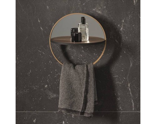 Burgbad Lavo 2.0 Полка настенная Oslash;31см., с зеркалом и полотенцедержателем, подвесная, цвет: Nussbaum Dekor/золото. ACFP030