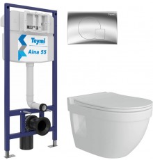 Комплект Унитаз подвесной Teymi Vitra Pro T40806 + Инсталляция Aina 1220067 + Кнопка Ellie T70022CH хром глянец