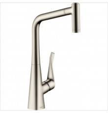 Hansgrohe Talis Select M51 Смеситель для кухни, на 1 отв, поворотный излив: 20.8см с вытяжным душем, 1jet, h:22.3см, sBox, кнопка вкл/выкл, цвет: нержавейка. 73852800