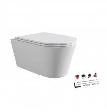 Alice Hide Round Унитаз 57х37см., подвесной, безободковый, с сиденьем и крышкой с микролифтом, с набором для крепления, цвет: белый матовый. 31170109SET