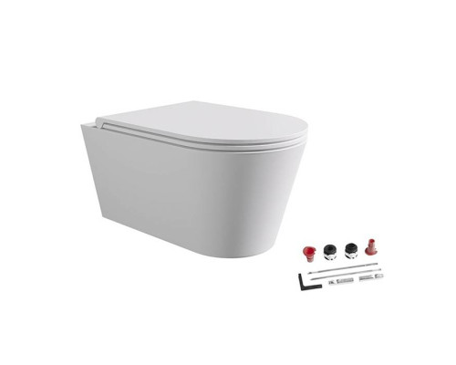 Alice Hide Round Унитаз 57х37см., подвесной, безободковый, с сиденьем и крышкой с микролифтом, с набором для крепления, цвет: белый матовый. 31170109SET
