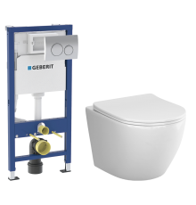 Комплект Унитаз подвесной AM.PM Like C801900SC + Инсталляция Geberit Delta 20 458.118.21.2 с кнопкой смыва, хром