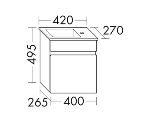 BurgBad Bel База подвесная с  умыв. из минер литья 42х27х49.5см, 1 дверка, правое испол.-раковина справа, отв слева, цвет: серый матовый . SIEF040L,  SEDP042RF1775G0036C0001*1